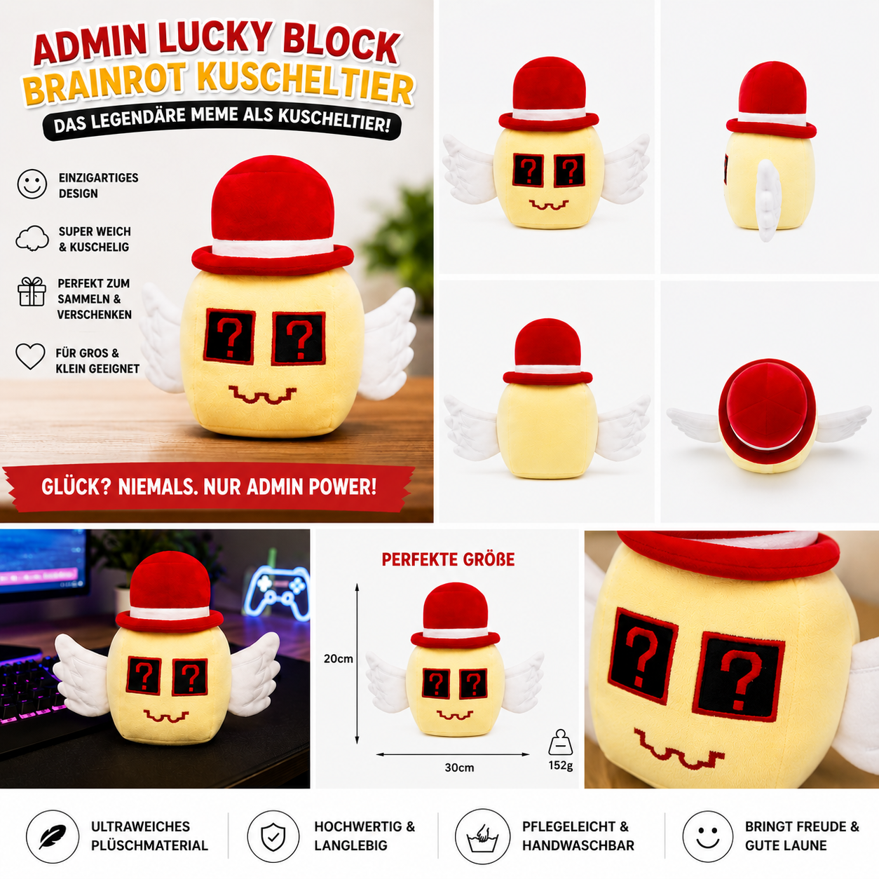 Admin Lucky Block Brainrot Style Stoff-Figur