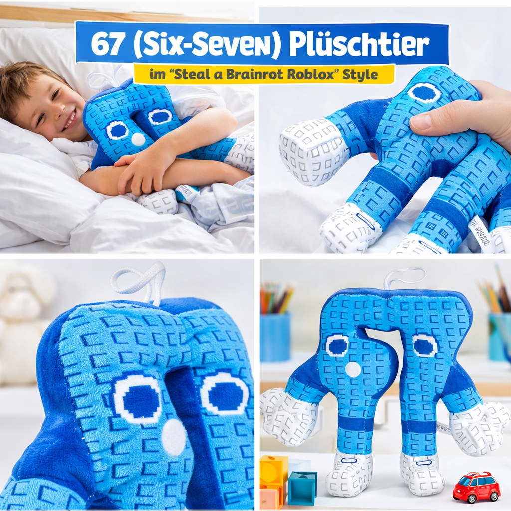 Brainrot Plüschtier 67 Six-Seven Blau
