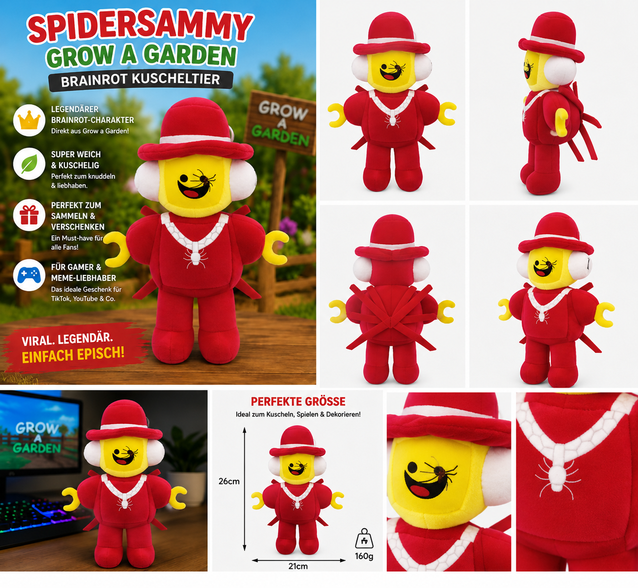 Spidersammy Grow a Garden Brainrot Kuscheltier – Weicher Plüsch