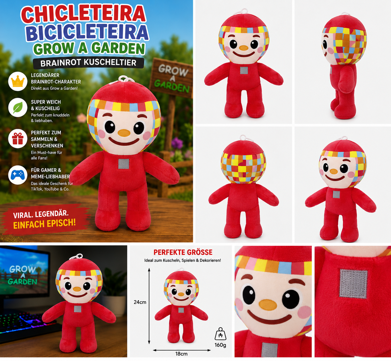 Chicleteira Bicicleteira Kuscheltier – Grow a Garden Brainrot Plüschfigur
