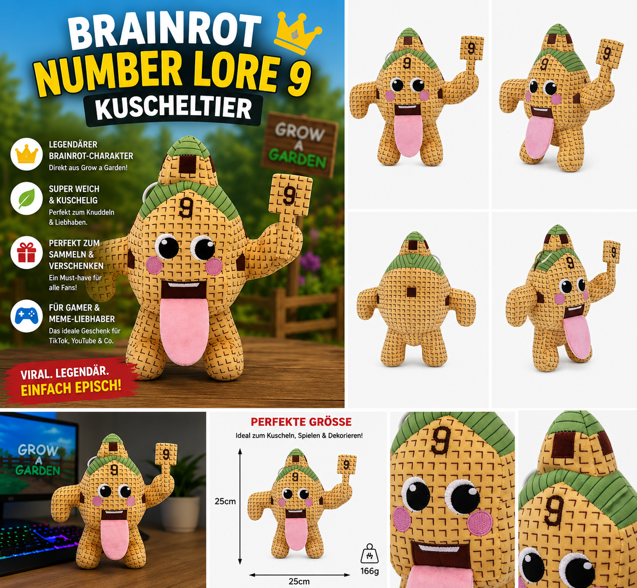 Lore 9 Stoff-Figur – Kuscheliges Plüschtier - Brainrot Style Stoff-Figur